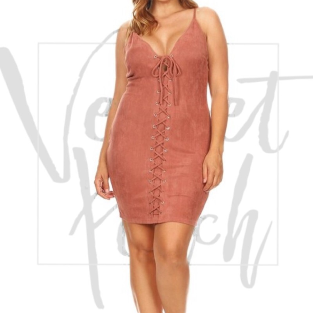 Blush/Rose Lace Up Mini Dress